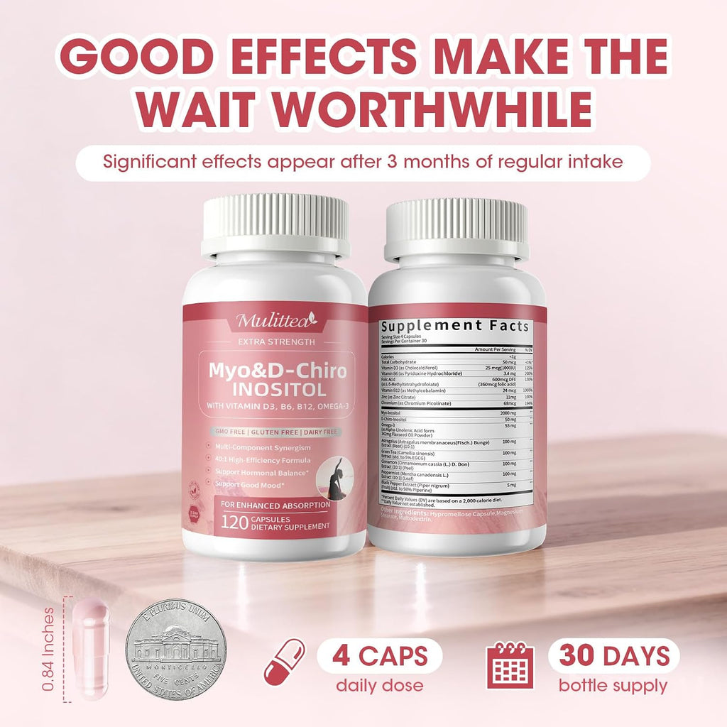 Myo-Inositol y D-Chiro Inositol para Mujeres, 14-en-1 Inositol Liposomal con Ácido Fólico, Omega-3 y Multivitaminas, 120 Cápsulas Veganas