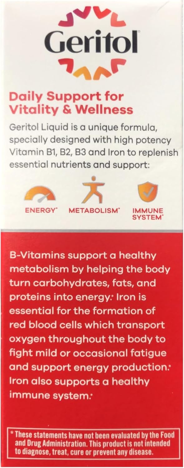 Geritol Suplemento Líquido, Vitaminas B y Hierro, 355 ml