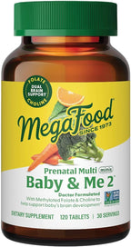 MegaFood Baby & Me 2 Prenatal Multi Minis - 120 Tabletas - Vitaminas Prenatales con Colina y Metil Folato