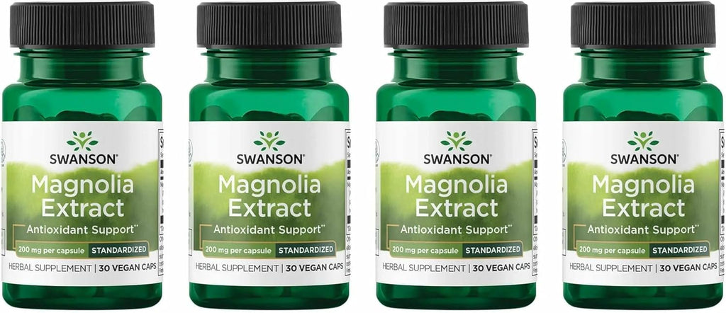 Swanson Corteza de Magnolia (200 mg, 30 Cápsulas Vegetales) - Pack de 4