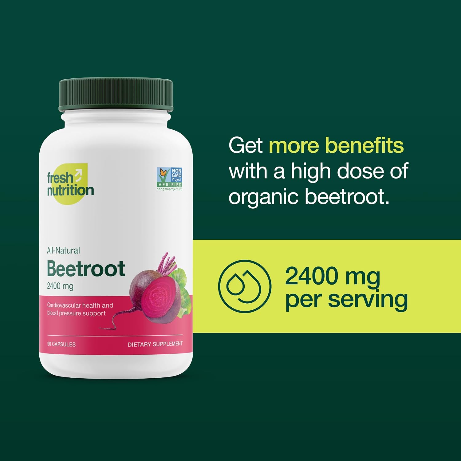 Fresh Nutrition Cápsulas de Remolacha Orgánica - 2400mg por Dosis - 90 Cápsulas