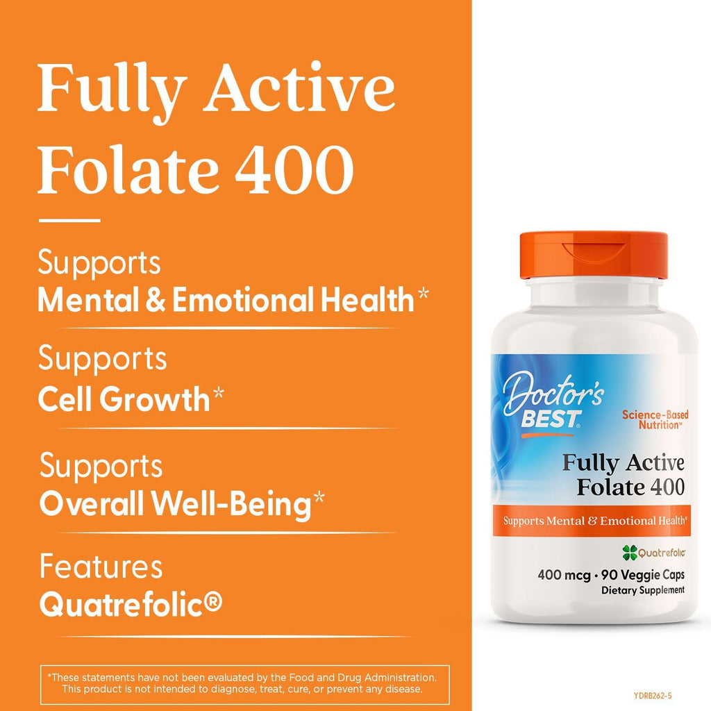 Doctor's Best Folato Activo con Quatrefolic 400 mcg, 90 cápsulas