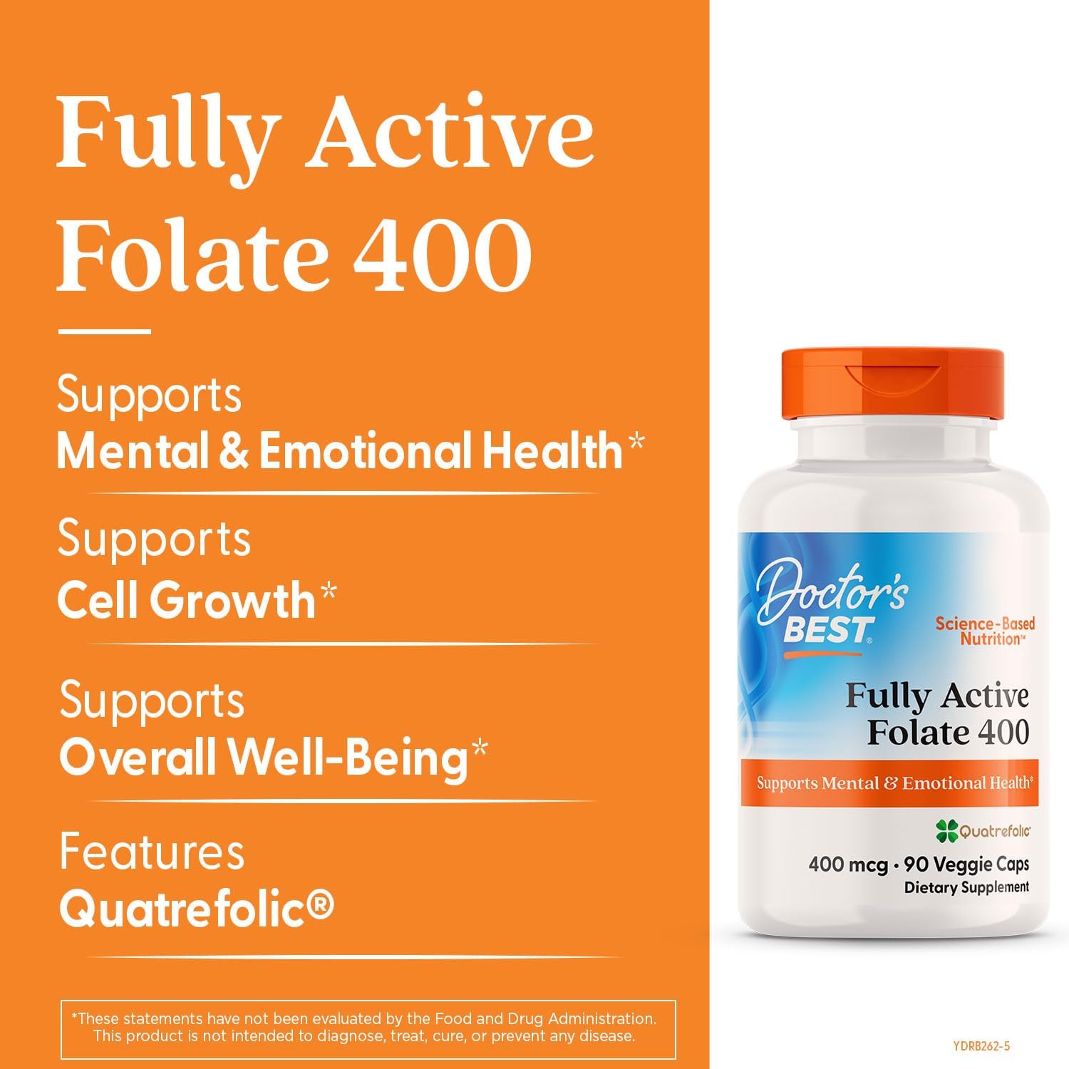 Doctor's Best Folato Activo con Quatrefolic 400 mcg, 90 cápsulas