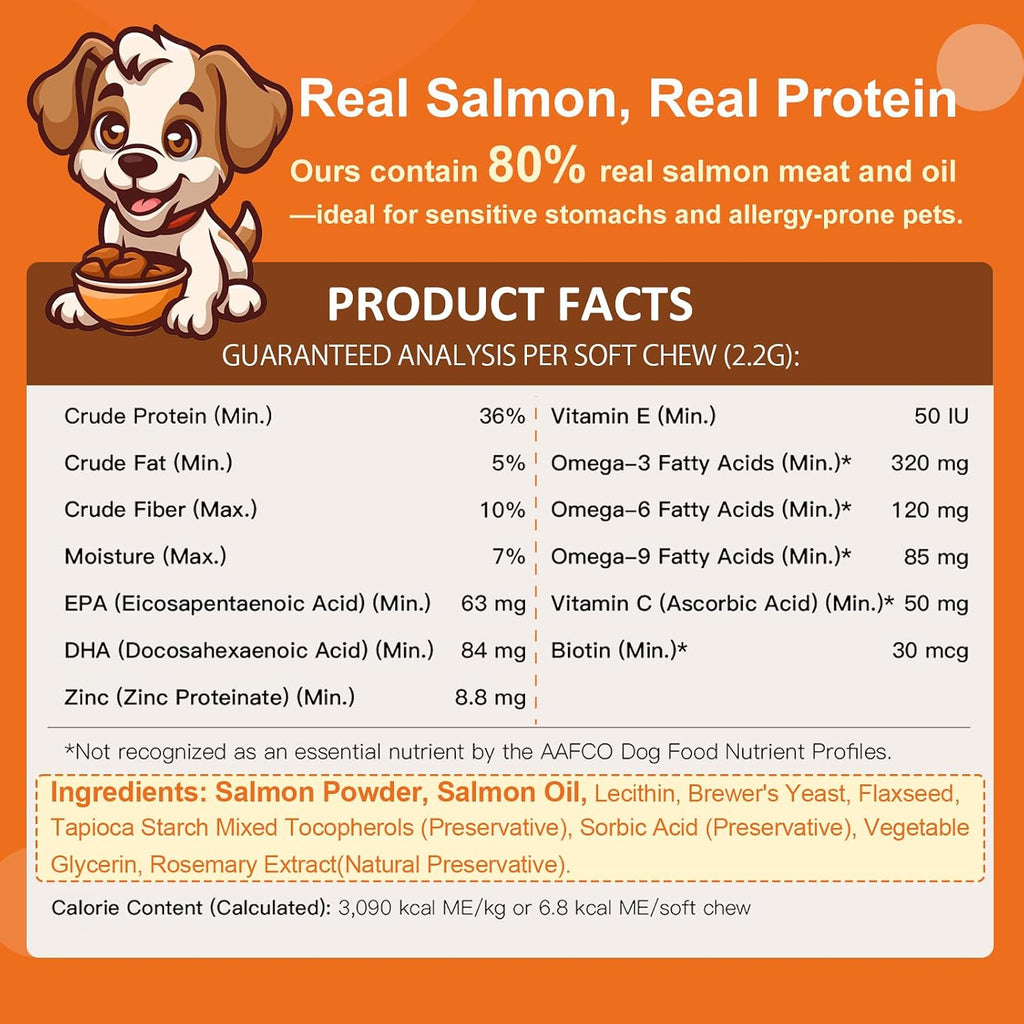 NATURE TARGET Omega 3 Aceite de Pescado para Perros, Suplemento de Piel y Pelaje con Omega 3-6-9 (EPA y DHA), Zinc, Biotina y Vitaminas E y C - 120 Golosinas Blandas Sabor Salmón