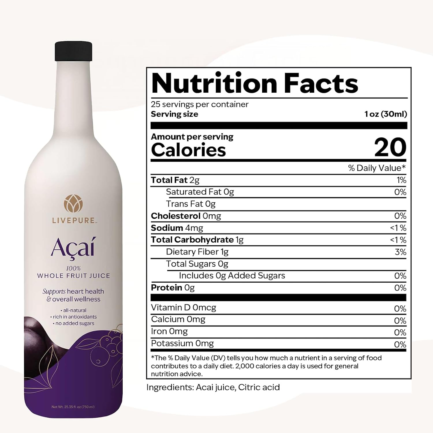 Pure 100% Acai Zumo de Superfruta (750 ml)