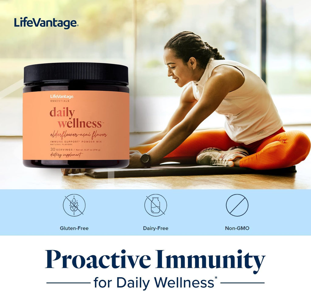 LifeVantage Daily Wellness Mezcla de Bebida de Apoyo Inmunitario, Sabor Saúco-Acai, 178g (30 porciones)
