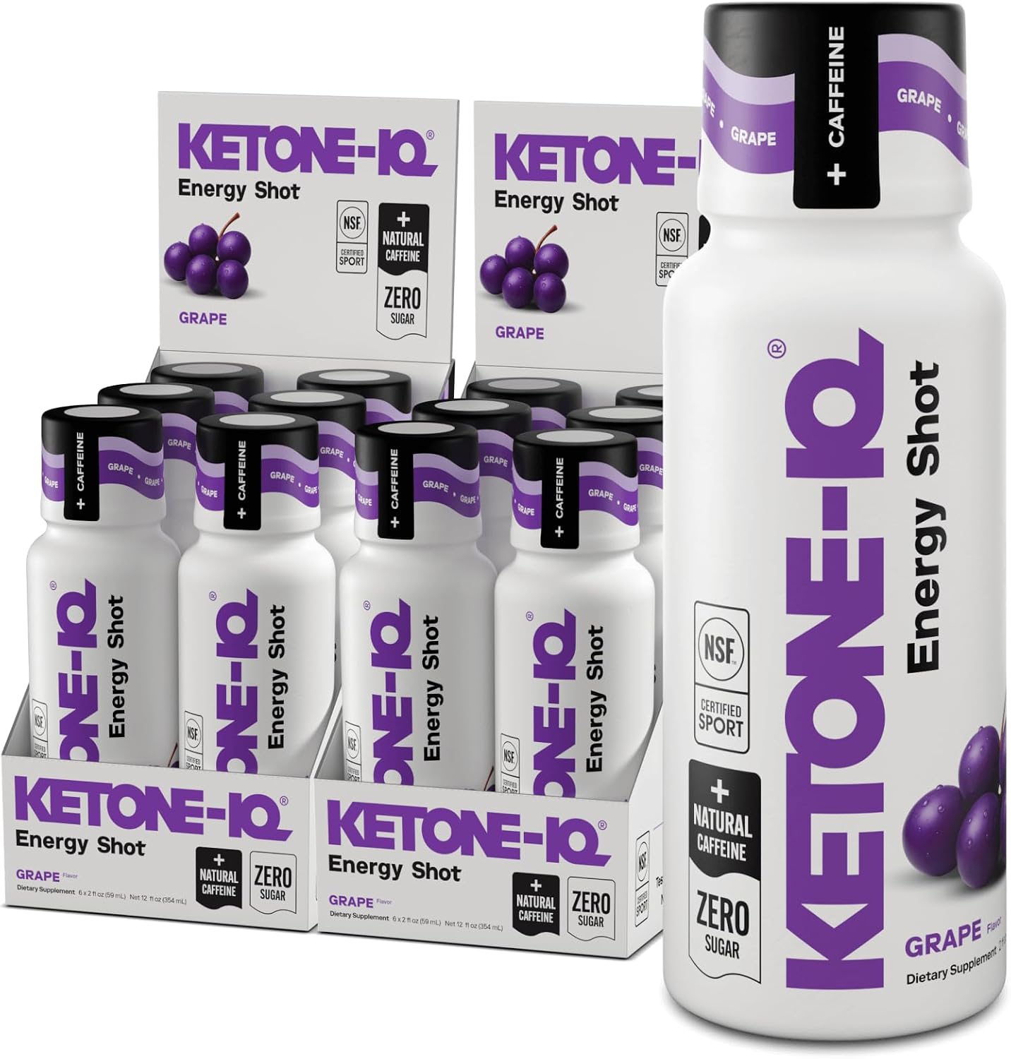 Ketone-IQ +Caffeine Performance Energy Shots – Energía Limpia para Enfoque y Resistencia, 5g Cetonas, 100mg Cafeína de Té Verde, Vitaminas B, 24 unidades (Melocotón)