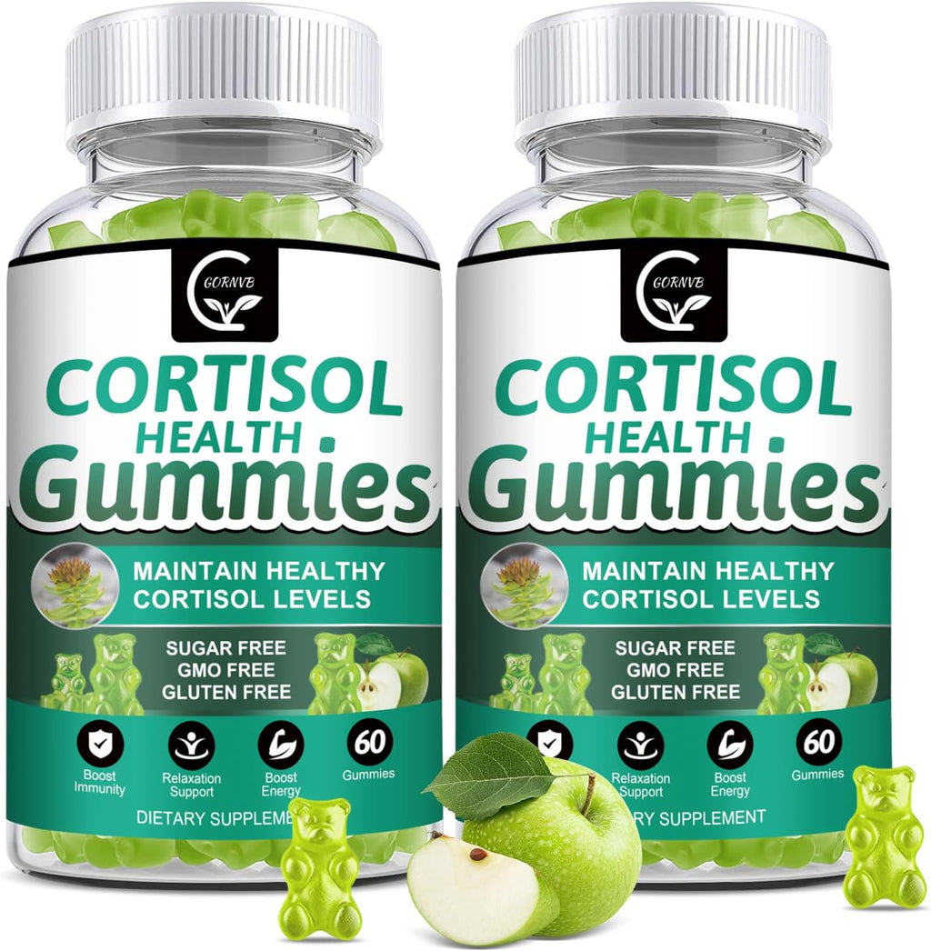 GORNVB Cortisol Gummies - Suplemento de Cortisol para Mujeres con Magnesio, Ashwagandha, Rhodiola, Fosfatidilserina, L-Teanina, Pimienta Negra, Vitamina C y B6 - Relajación, Enfoque, Sueño - Pack de 2