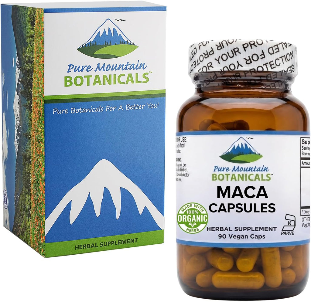Cápsulas de Raíz de Maca Orgánica de Perú - 1000mg - Mezcla Cruda y Gelatinizada - 90 Cápsulas Veganas Kosher