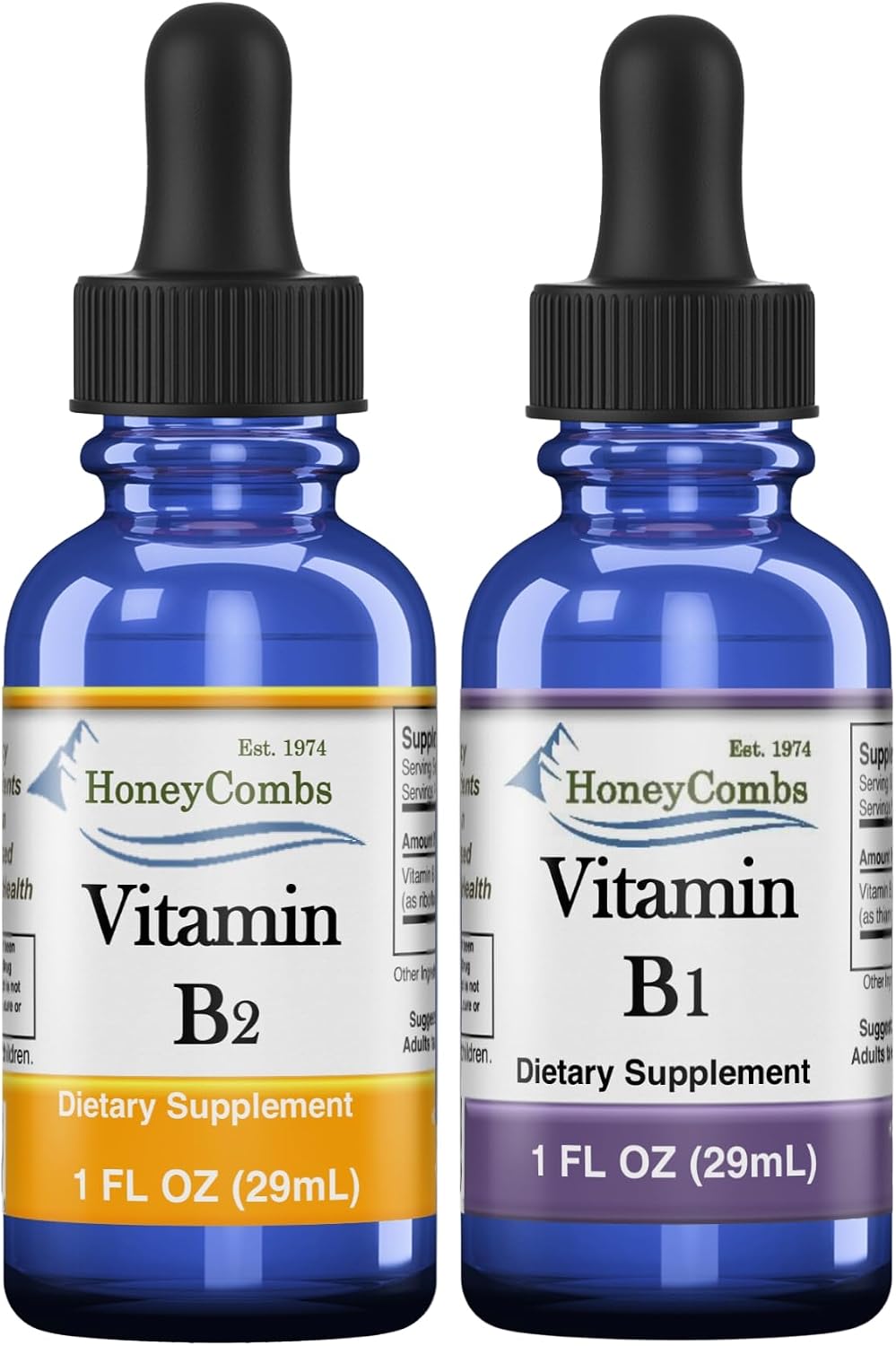 HoneyCombs Gotas de Alta Potencia de Vitamina B1 (Tiamina) y B2 (Riboflavina) - Sin Alcohol, Fácil Absorción