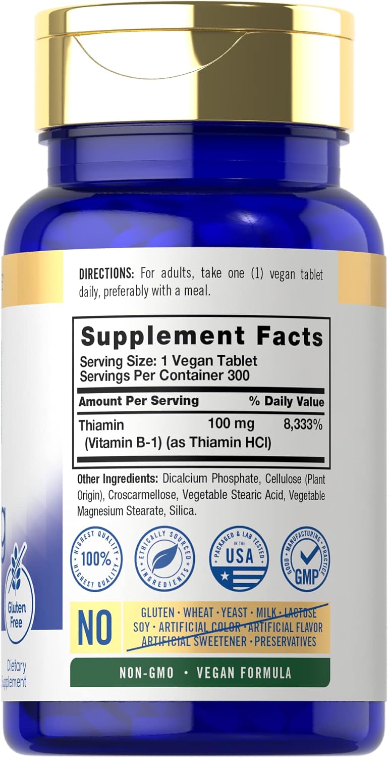 Carlyle Vitamina B1 100mg - 300 Comprimidos (Tiamina HCl) para Mujer y Hombre