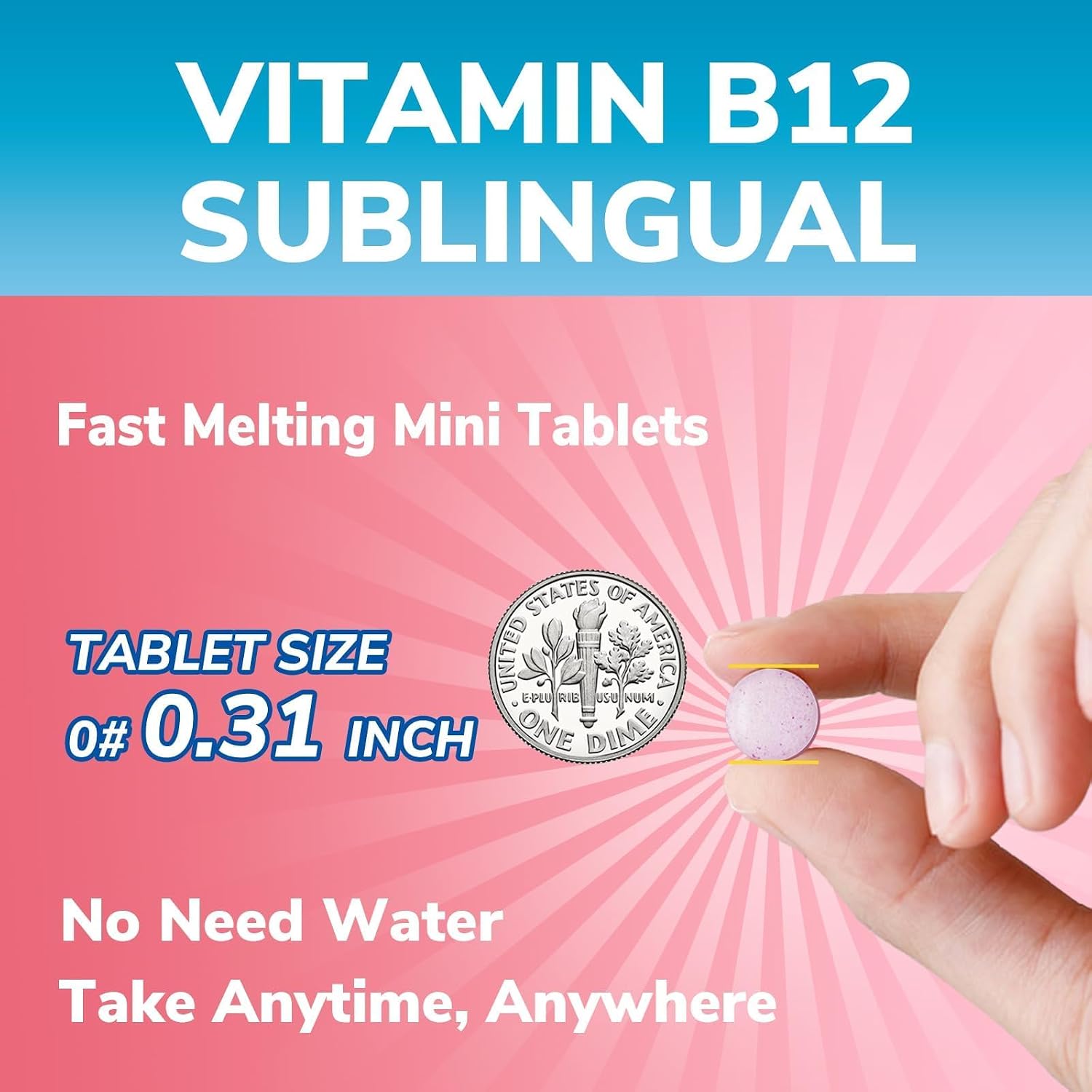 Vitalibre Vitamina B12 Sublingual 5000 mcg, Metilcobalamina, Forma Bioactiva, Vegano, 90 Comprimidos de Disolución Rápida, Sabor Melocotón Natural