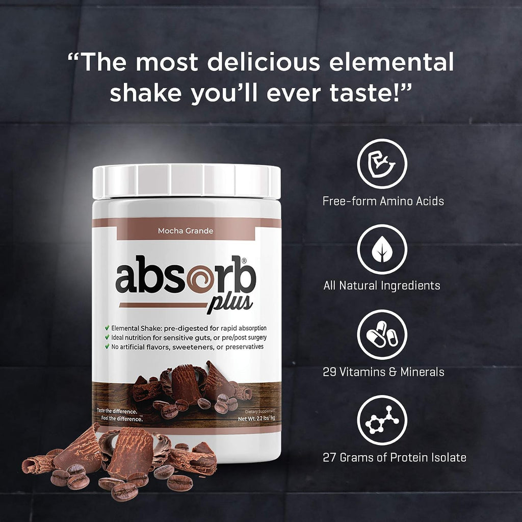 Absorb Plus Isolate Protein - Suplemento Proteico para la Salud Digestiva, Sabor Mocha Grande (1 kg)