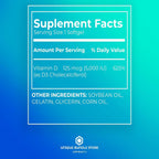 Vitamina D3 5000 IU 125 mcg - 250 Cápsulas Blandas de Alta Potencia