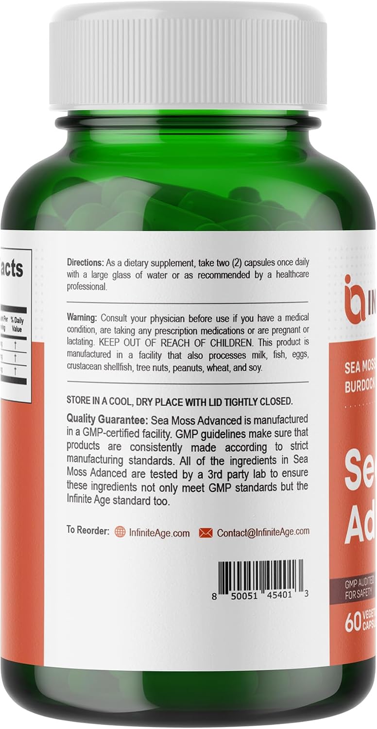 INFINITE AGE Sea Moss Advanced Superfood Cápsulas, 1250mg, 60 Unidades