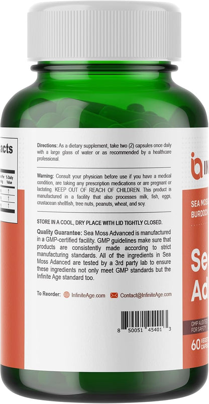 INFINITE AGE 3 Pack de 1250mg Sea Moss Advanced Superfood Cápsulas, 180 Unidades – Image 3