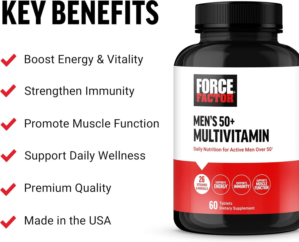 Force Factor Multivitamínico para Hombres 50+ con 26 Vitaminas y Minerales, 60 Comprimidos