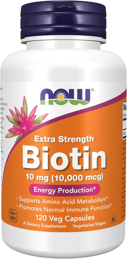 NOW Foods Biotina 10 mg (10.000 mcg), Extra – El metabolismo energético normal. – Image 1