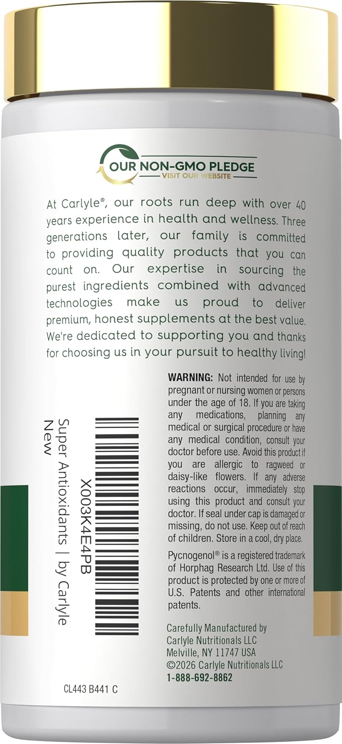 Carlyle Suplemento Antioxidante con Vitaminas A, C y E | 100 Comprimidos | Complejo Nutricional | Fórmula No GMO, Sin Gluten