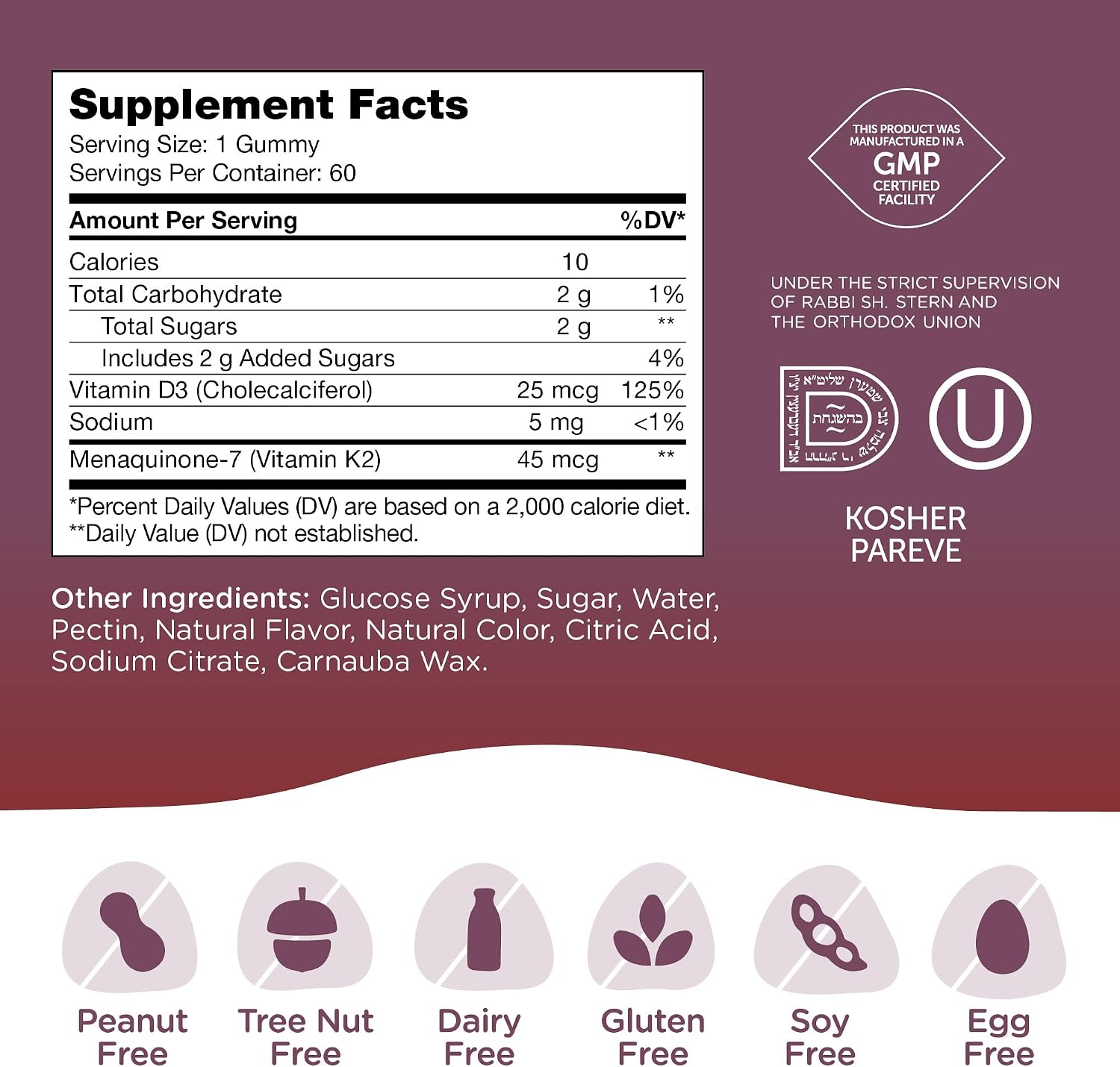 Zahler Chapter One Vitamin D3 & K2 Gominolas - Apoyo Inmune y Salud Ósea - Colecalciferol D3 y MK7 K2 - 60 Gominolas