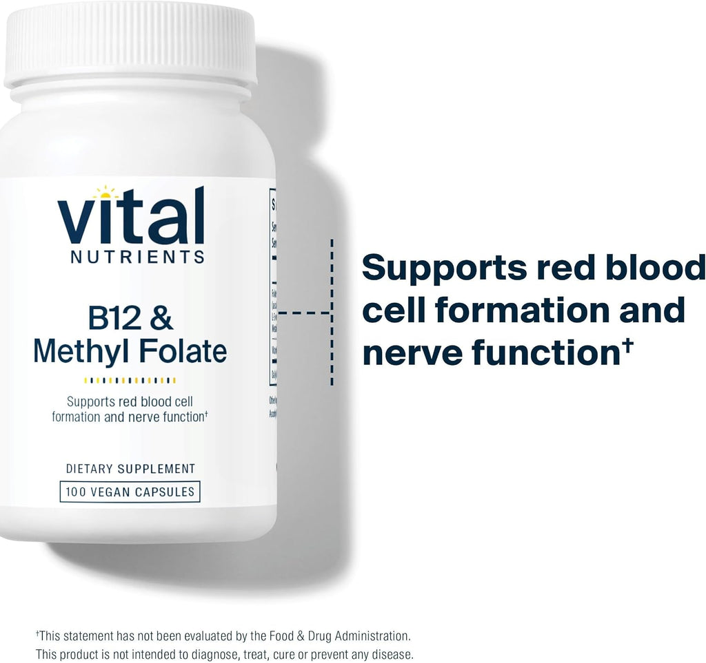 Vital Nutrients Vitamina B12 y Metilfolato - 100 Cápsulas - Metilcobalamina y 5-MTHF