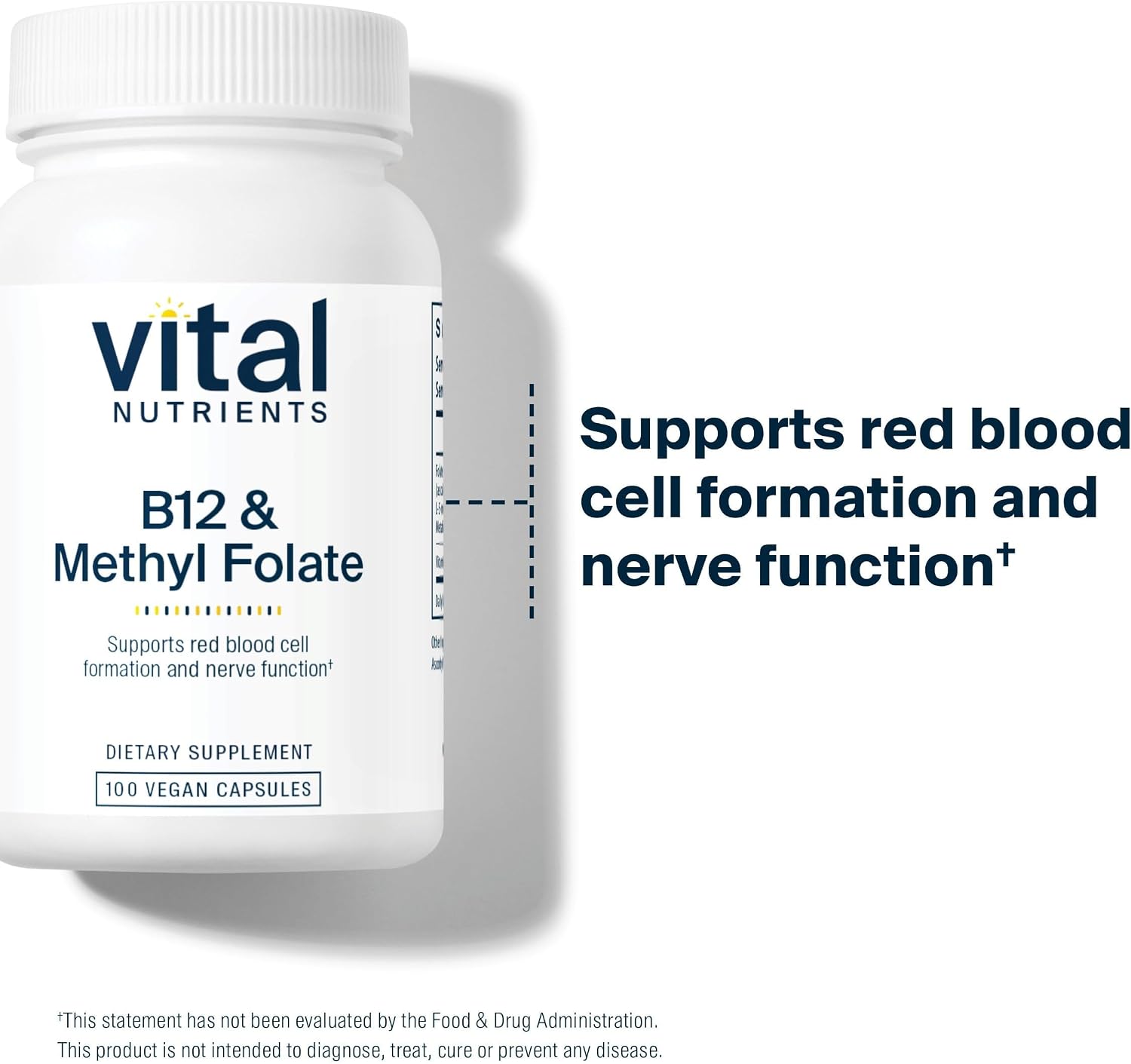 Vital Nutrients Vitamina B12 y Metilfolato - 100 Cápsulas - Metilcobalamina y 5-MTHF