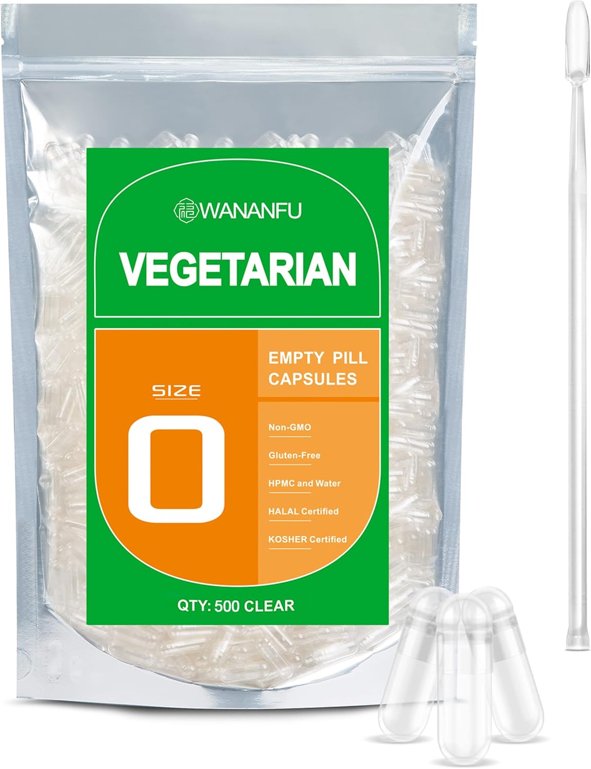 wananfu Cápsulas Vegetales Vacías Tamaño 0 (1000 unidades) con Micro Cuchara de Laboratorio