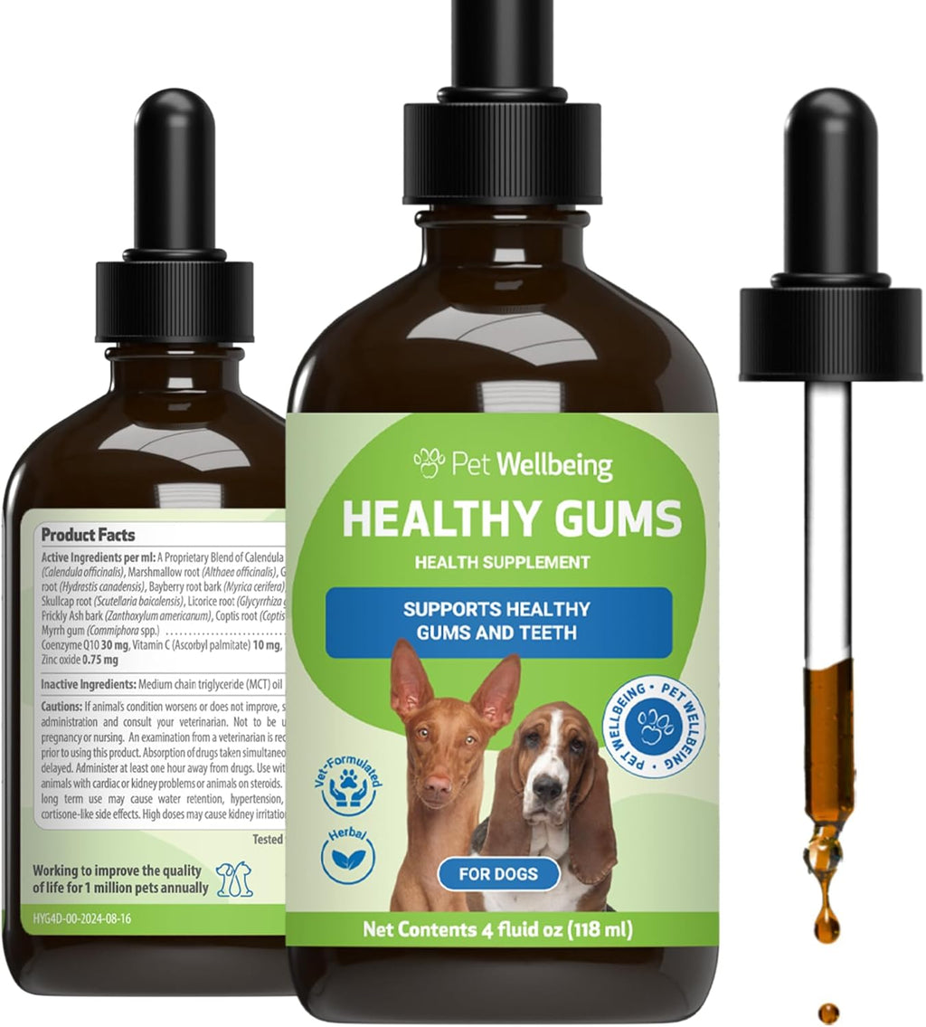 Pet Wellbeing Healthy Gums para Perros - Gotas Tópicas para Cuidado Bucal, Salud Dental y Aliento Fresco - Certificado NASC y Formulado por Veterinarios - Líquido de 118 ml