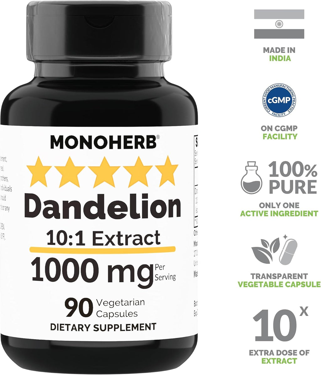 Extracto de Diente de León 10:1 - 1000 mg por ración - 45 cápsulas vegetales