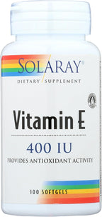 SOLARAY Vitamina E d-Alfa Tocoferol 400 UI (268 mg) - 100 Cápsulas Blandas