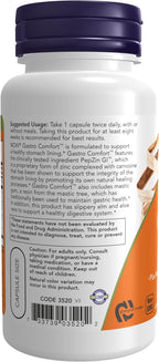 NOW Foods Gastro Comfort, con Goma de Mástique, Aloe Vera y Olmo Americano, 60 Cápsulas Vegetales