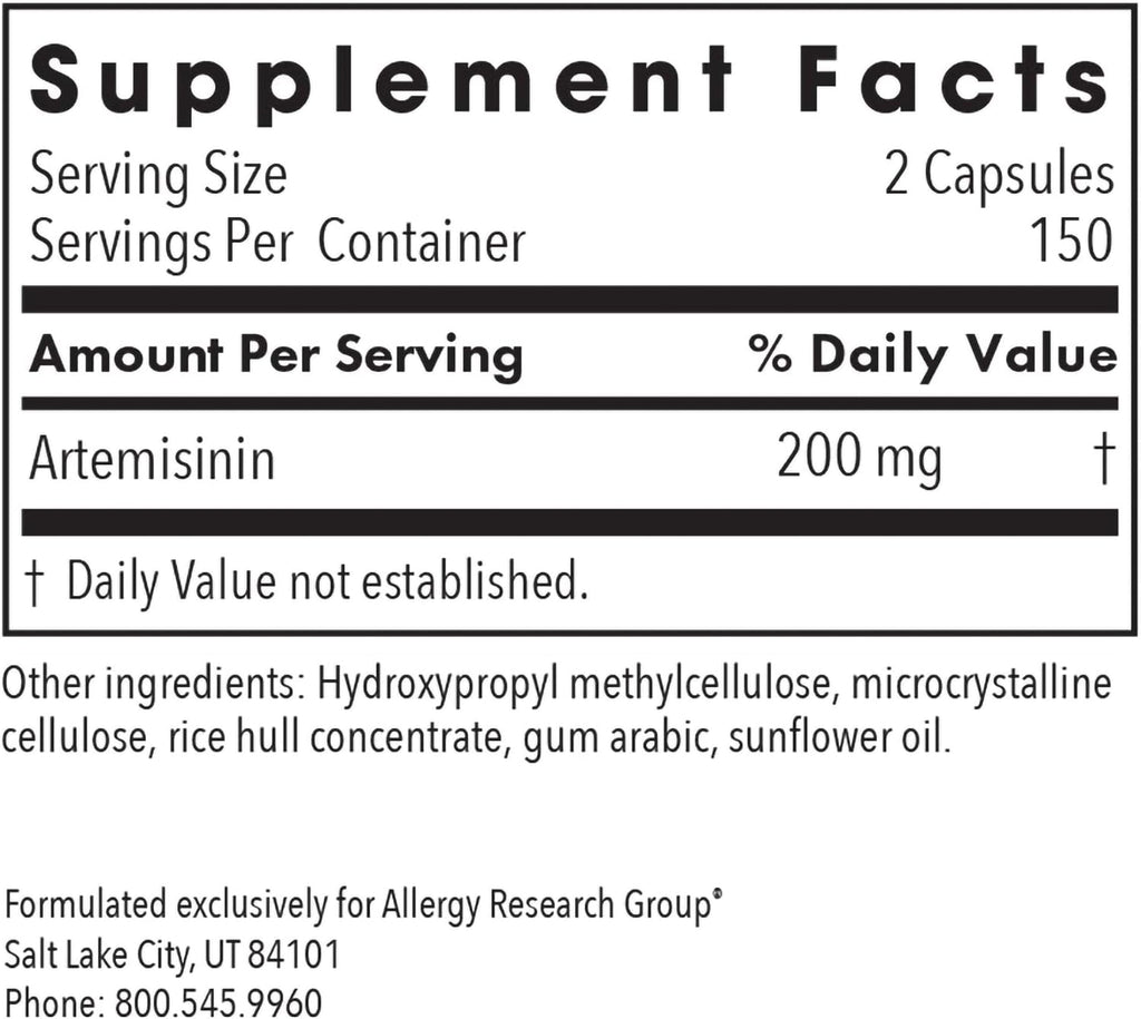 ARG Artemisinina - 200 mg de Extracto Concentrado de Artemisa Dulce por Dosis - Hipoalergénico y Vegetariano - 300 Cápsulas