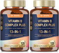 13-in-1 Vitamin B Complex Plus con Vitaminas B1, B2, B3, B4, B5, B6, B7, B8, B9, B12, C, D3, K2 - 120 Cápsulas por Frasco - 2 Frascos