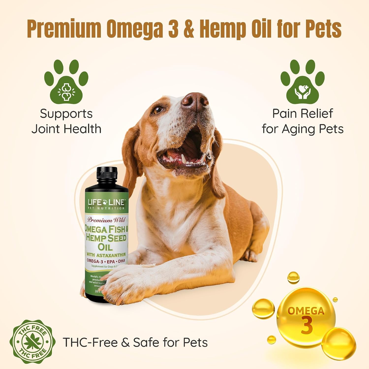 Aceite de Cáñamo Premium Lifeline para Perros y Gatos – Suplemento Omega 3 con Aceite de Pescado y Astaxantina – 770 ml