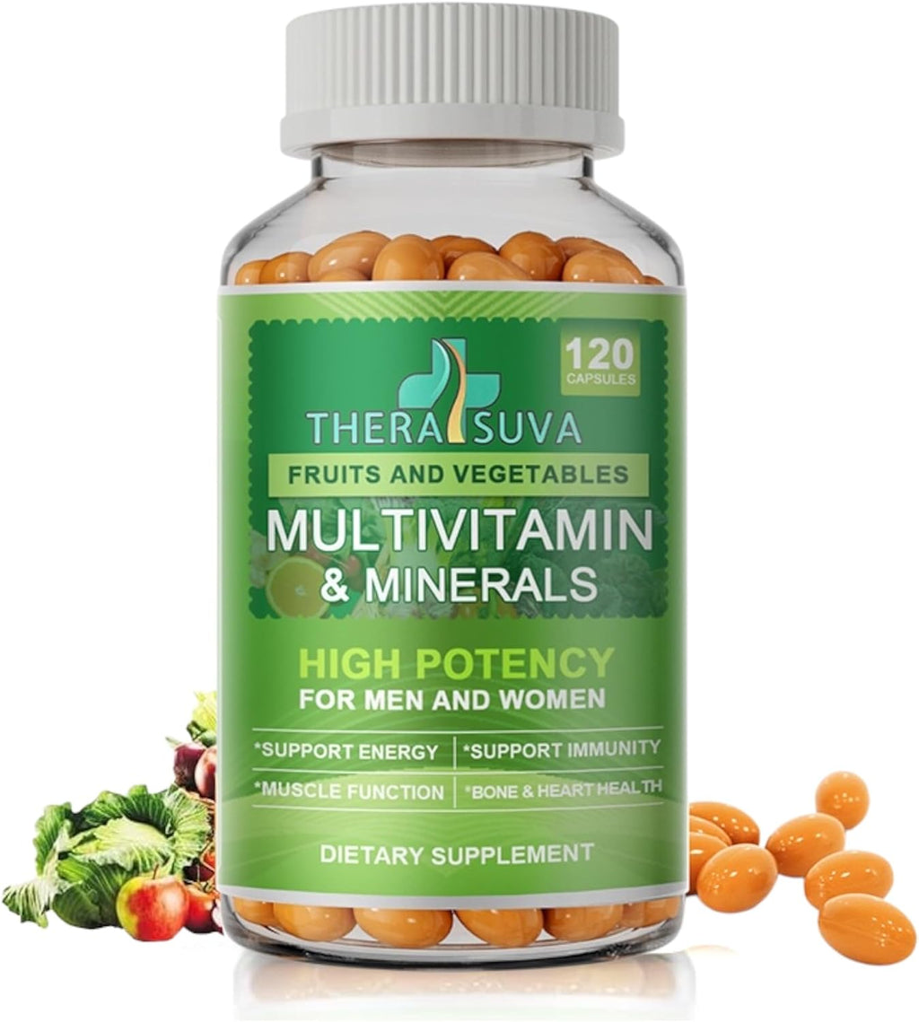 TheraSuva Multivitamínico Completo con Minerales, Complejo B, Calcio, Magnesio y Zinc - 120 Cápsulas Blandas Veganas