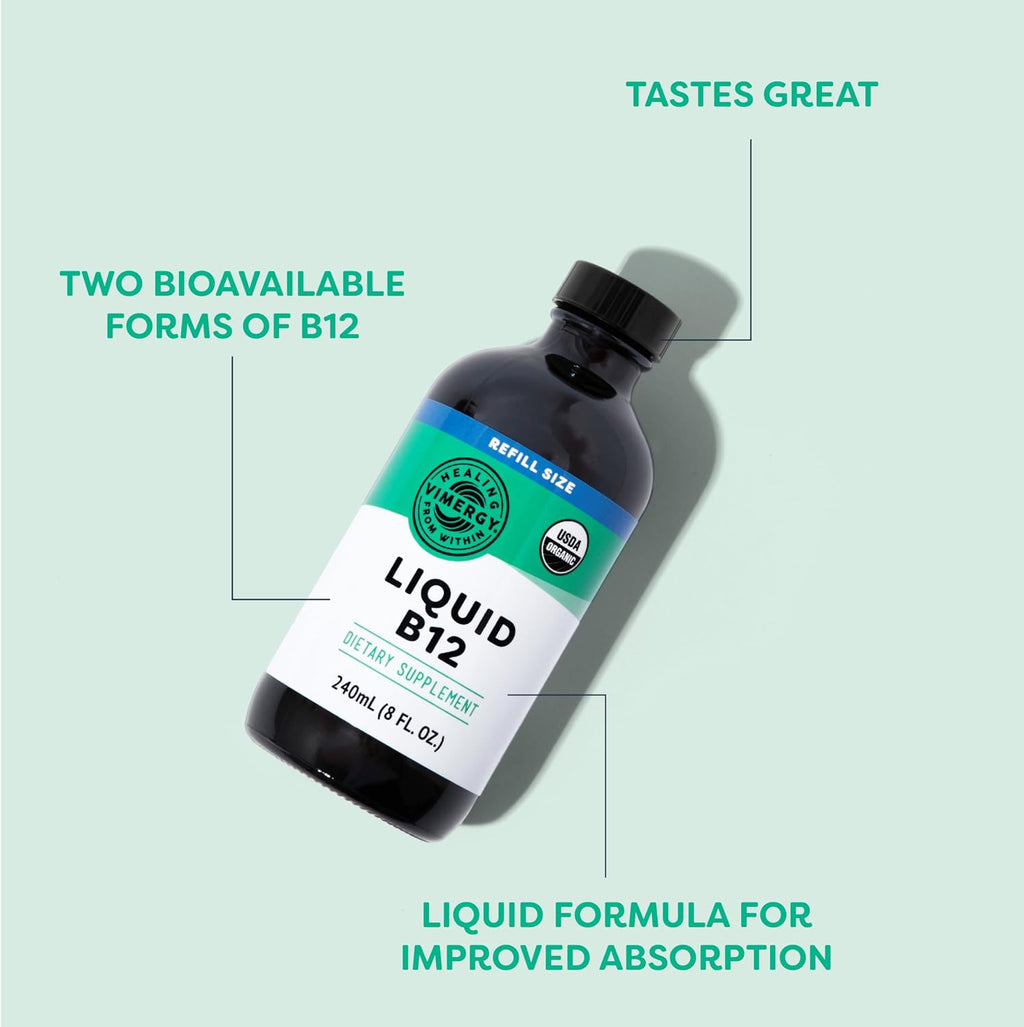 Vimergy Liquid B12 Refill – Suplemento de Vitamina B12 Líquida – Metilcobalamina y Adenosilcobalamina – Absorción Rápida – Energía y Cerebro – Orgánico y Vegano – 240 ml (240 Servicios)