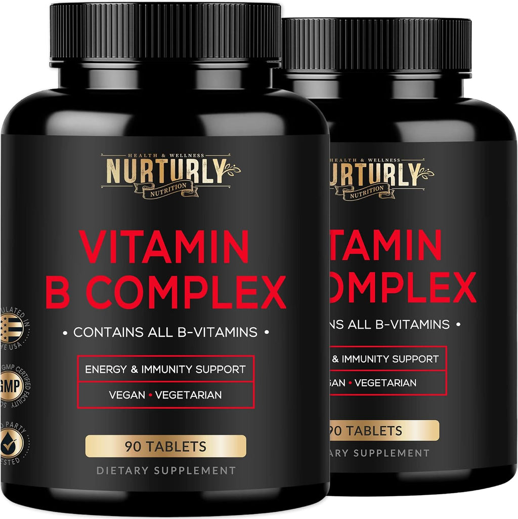 NURTURLY Complejo B – Vitaminas B1, B2, B3, B5, B6, B7, B9, B12 y Biotina – 180 Comprimidos