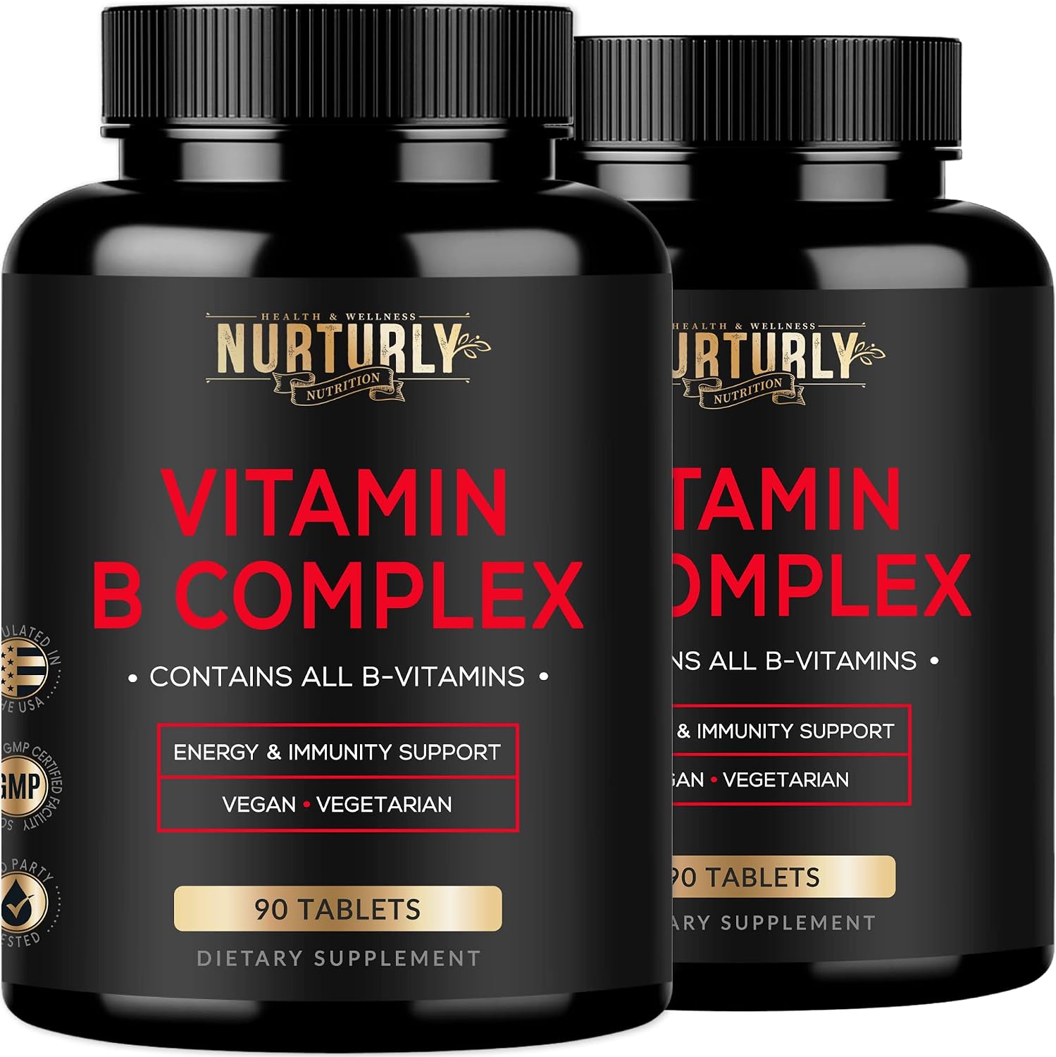 NURTURLY Complejo B – Vitaminas B1, B2, B3, B5, B6, B7, B9, B12 y Biotina – 180 Comprimidos