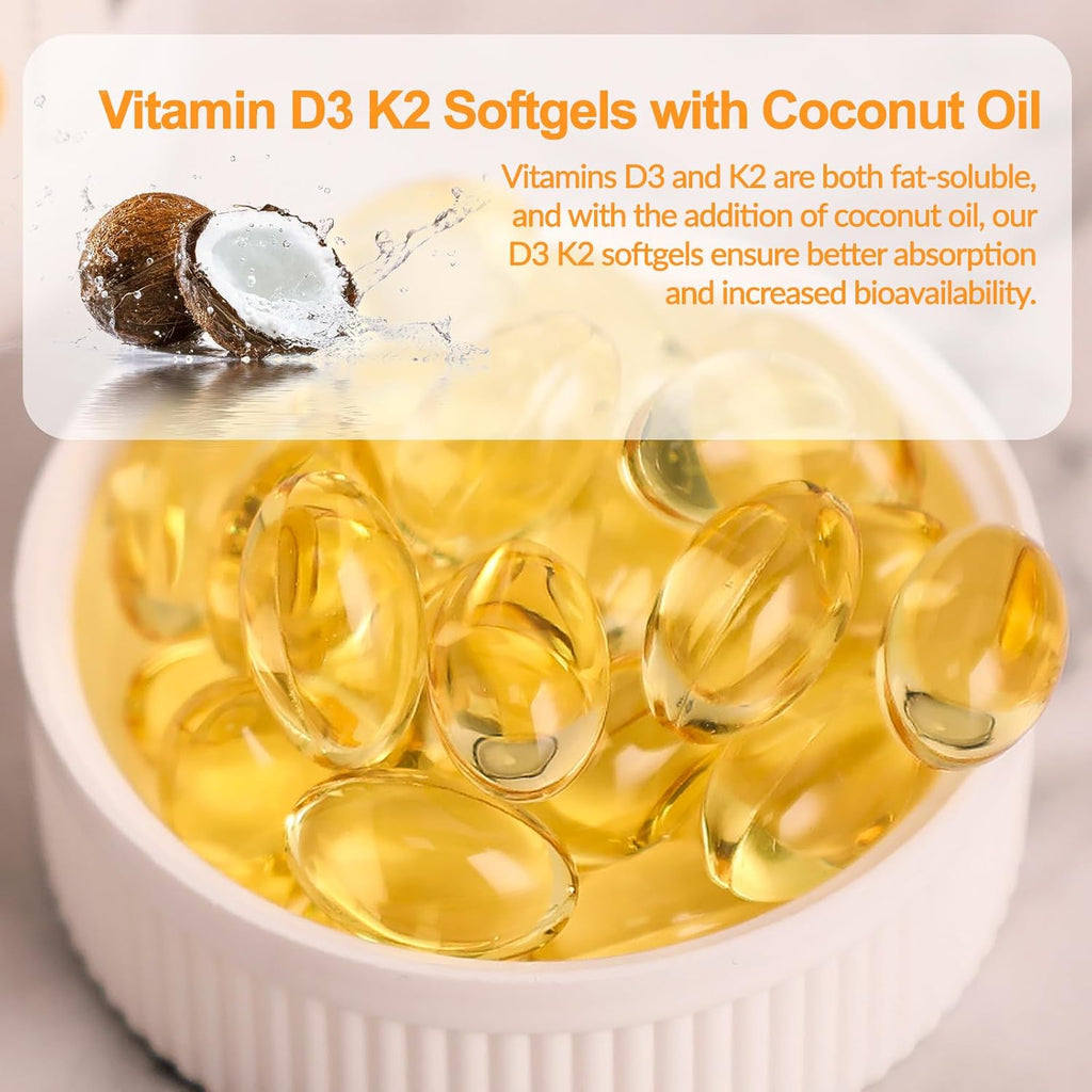 Novafun Vitamina D3 K2 10000 UI con Aceite de Coco, 90 Cápsulas Blandas