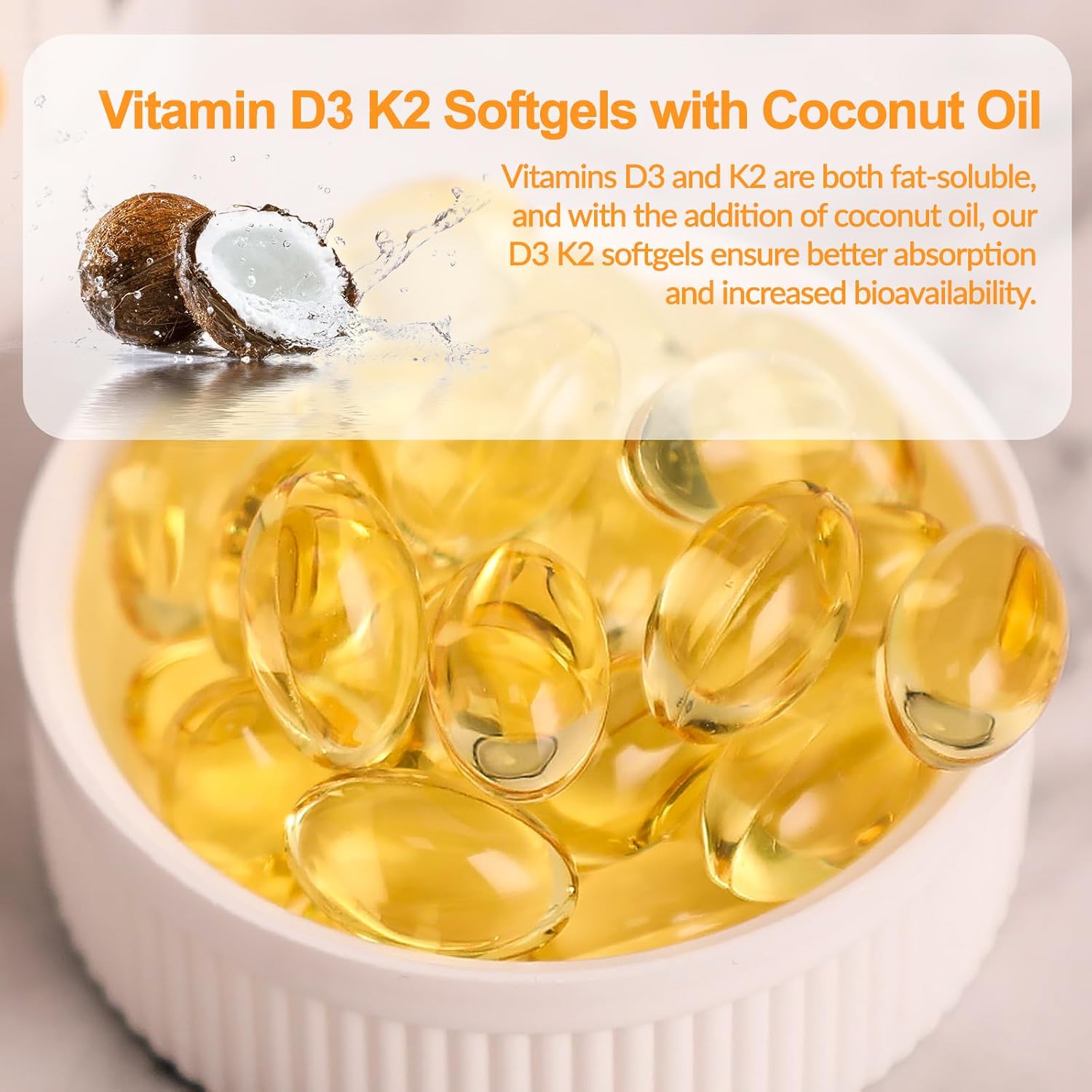 Novafun Vitamina D3 K2 10000 UI con Aceite de Coco, 90 Cápsulas Blandas