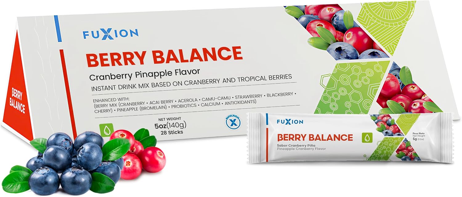 FuXion Berry Balance | Bebida Funcional para el Tracto Urinario | Probióticos y Antioxidantes | Sabor a Bayas Mixtas | 28 Sticks