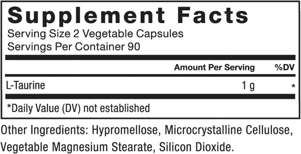 Force Factor Taurina 500mg Cápsulas Vegetales - Suplemento Antioxidante para el Sistema Nervioso y la Salud Celular - 180 Cápsulas