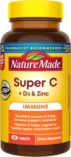 Nature Made Super C Comprimidos con Vitamina D3 y Zinc, 1000 mg de Vitamina C, 60 Comprimidos