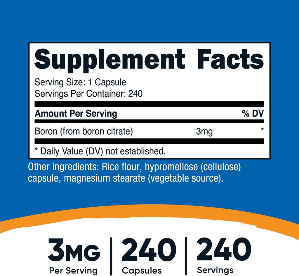Nutricost Boro 3mg - 240 Cápsulas Vegetarianas - Sin Gluten y No Transgénico