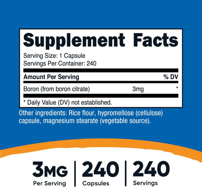 Nutricost Boro 3mg - 240 Cápsulas Vegetarianas - Sin Gluten y No Transgénico – Image 2