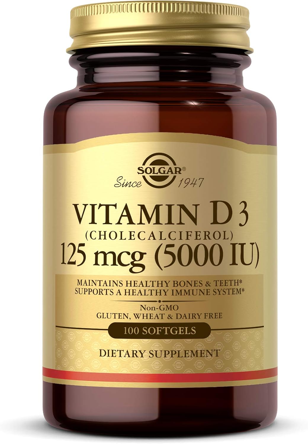 Solgar Vitamina D3 (Colecalciferol) 125 mcg (5000 UI), 100 Softgels