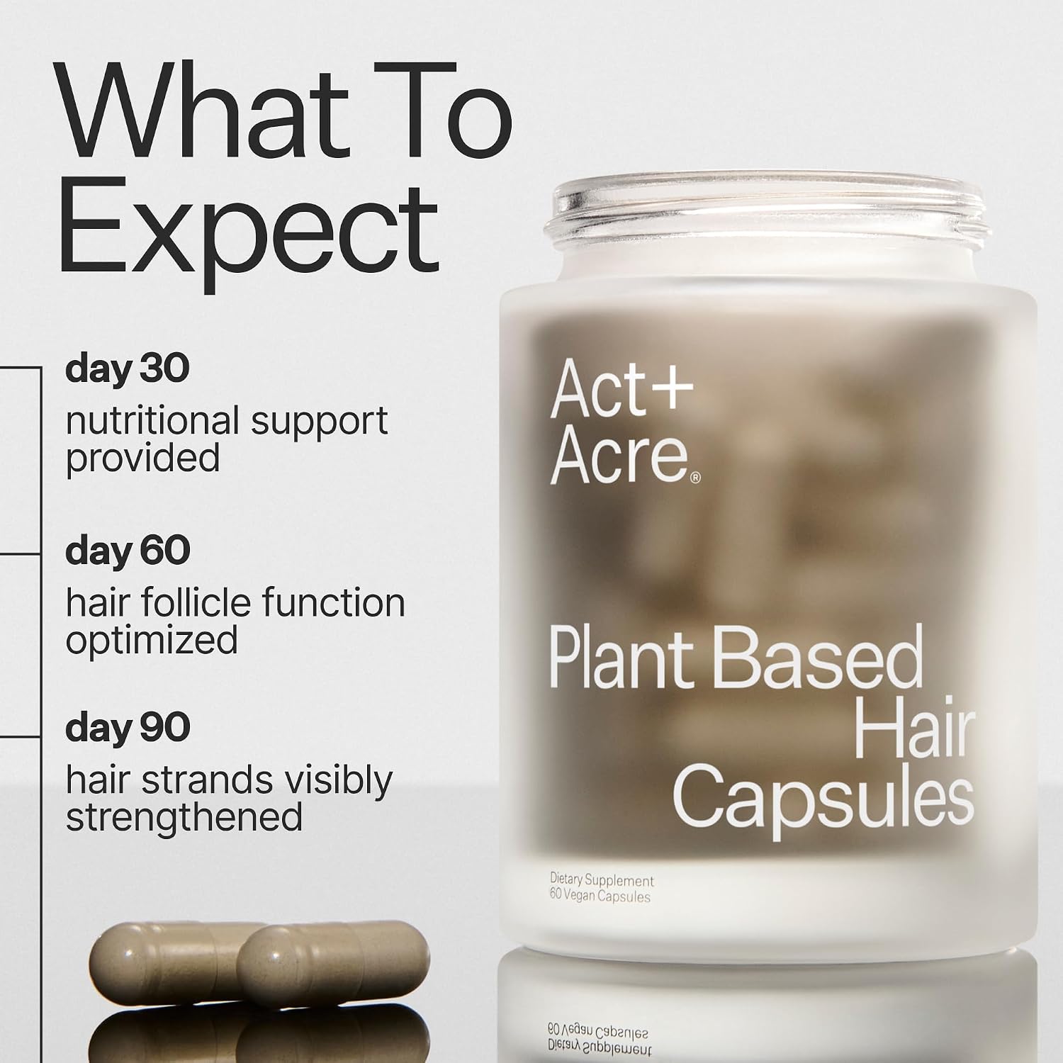 ACT+ ACRE Thick + Full Hair Capsules | Cápsulas para Cabello Más Grueso y Fuerte | Bambú, Cola de Caballo, Biotina, Vitamina C | Fortalece Raíces, Vegano, Sin Gluten, con Esencia de Menta | 60 Cápsulas