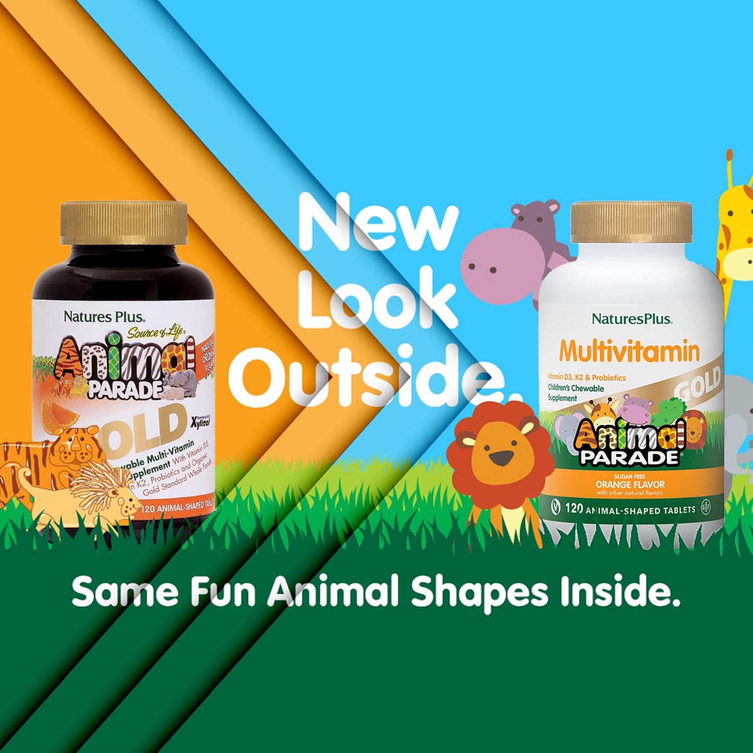NaturesPlus Animal Parade Gold Multivitamínico Infantil Sabor Naranja - 120 Comprimidos Masticables (Pack de 2)