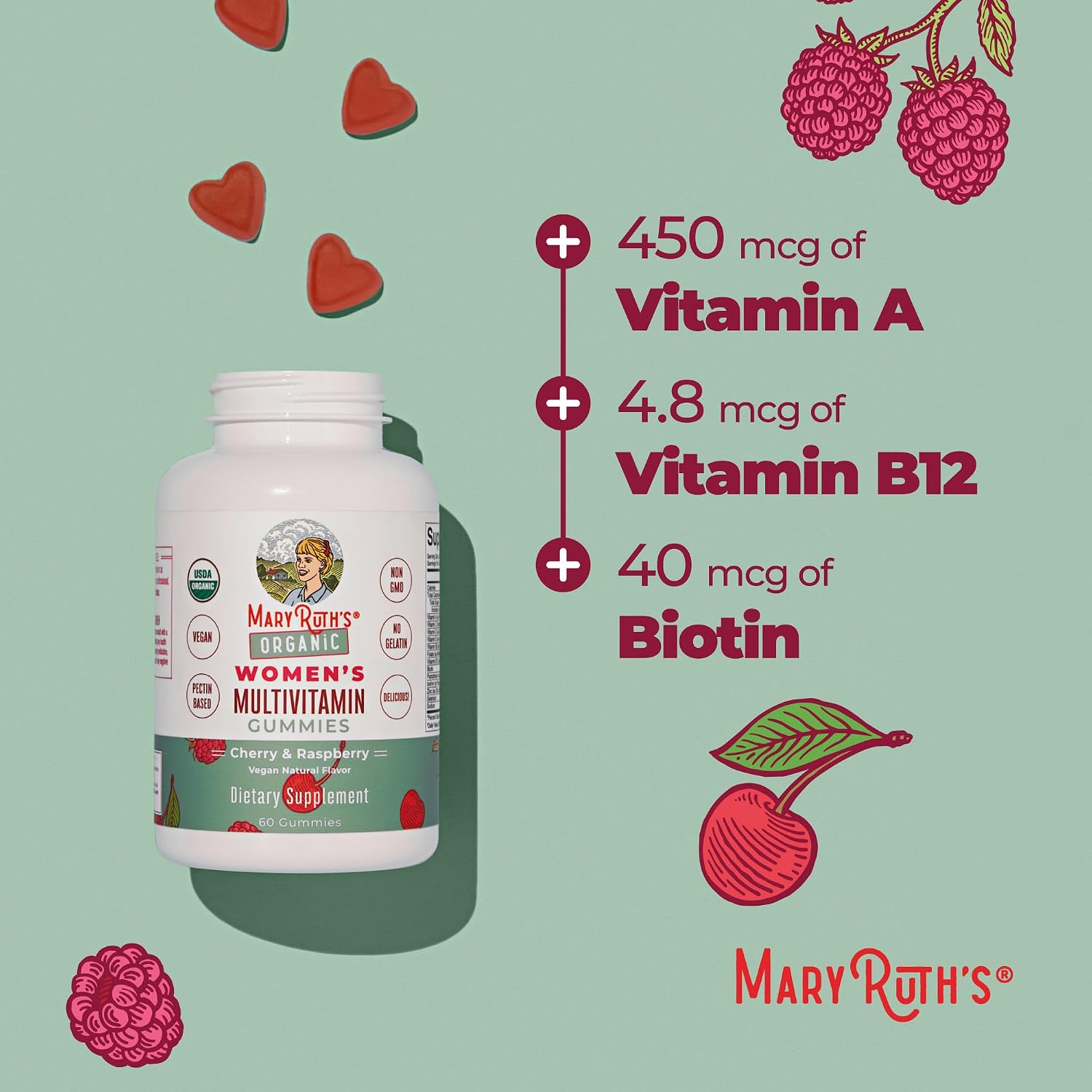 MaryRuth's Multivitamin Gominolas para Mujeres a partir de 14 Años | Apoyo Inmunológico | Salud de Piel y Cabello | Salud Reproductiva | Vitamina A C D E B6 B12 Biotina Zinc Yodo | Orgánico | Vegano | No GMO | 60 Unidades