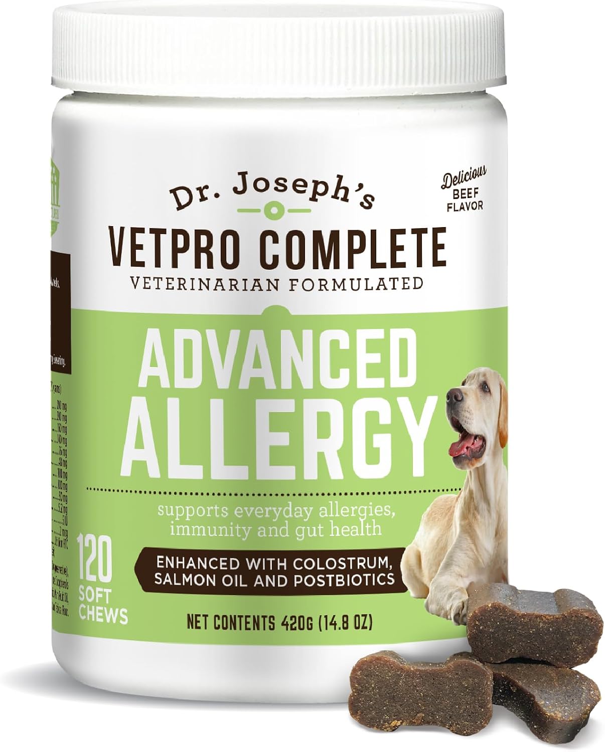 VetPro Advanced Apoyo para Alergias y Picor en Perros - Alivia Alergias Estacionales, Picor en la Piel e Inmunidad - Enriquecido con Aceite de Salmón, Probióticos y Calostro